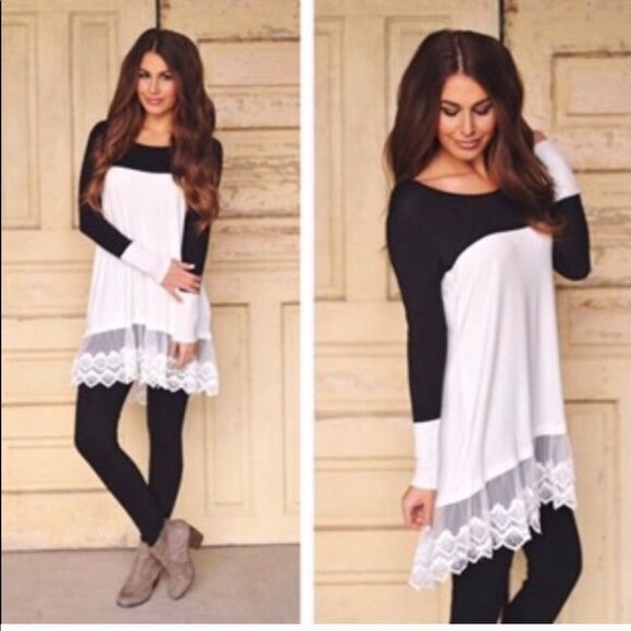 Black White Lace Trim Dress - Picture 2 of 8